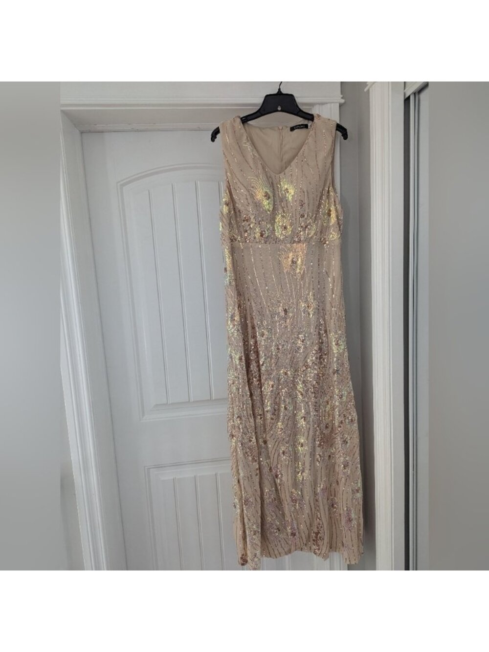 Women's Vintage Peacock Sequin Formal Dress V Neck Party Prom Evening Gown 1x - Picture 11 of 15